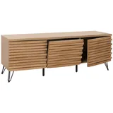 MCW TV Möbel, M49 TV-Rack MCW-M49, Lowboard TV-Schrank, 3D-Design Staufächer, MDF Metall 52x142x44cm ~ natur