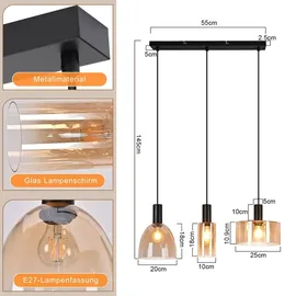 GBLY Pendellampe 3-flg. 25 cm Glas/Metall