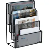 Relaxdays Zeitschriftenhalter Metall, 4 Fächer, Dokumentenablage Büro, HBT: 43x33x18 cm, Magazinhalter, Briefe, schwarz