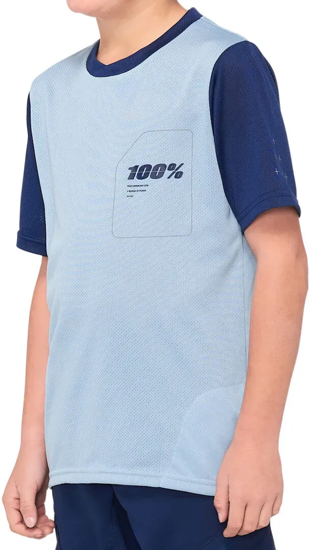 100% Ridecamp Jeugd Fietsshirt met korte mouw, blauw, XL