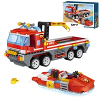 City Feuerwehrauto Bauspielzeug mit Feuerrettungsboot Feuerwehr Spielzeug with 3 Feuerwehrmann Lernspielzeug Kreatives Geschenk für Jungen und Mädchen ab 6 Jahren 354 Stück