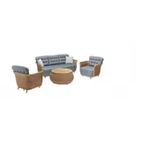 JVmoebel Gartenlounge-Set Gartenmöbel Robuste Garten Rattan Garnitur Couchtisch 2x Sessel Sofa, (4-tlg., 4tlg Set(Sofa 3 Sitzer+2x Sessel+Couchtisch), Made in Europa grau