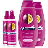 Schauma Sprühpflege Fresh it Up! (2x200 ml) Hitzeschutz intensive Geschmeidigkeit & Pflege-Shampoo Fresh it Up! Passionsfrucht (2x400 ml) für fettigen Ansatz & trockene Spitzen