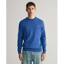 Gant für Herren. 8030561 Klassischer blauer Baumwollpullover mit Rundhalsausschnitt (S), Lässig, Baumwolle