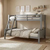 Homestyle4u Etagenbett 90 x 200 cm Kiefer massiv grau