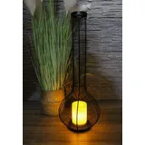 LED Laterne XXL 75cm Höhe mit Solar LED Kerze Solarleuchte Solarlaterne - Schwarz