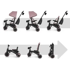 Kinderkraft JAZZ 3 Dreirad faltbar ab ca. 9 Monaten bis 25 kg, 360° drehbarer Sitz, Halbliegeposition vorwärts/rückwärts, UPF 50+ Verdeck wasserabweisend, Freilauf & Lenkermodus, kompakt faltbar, Rosa