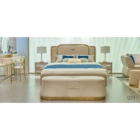 JVmoebel Schlafzimmer-Set, Bett Nachttisch Kommode 4 tlg. Schlafzimmer Set Design Modern beige