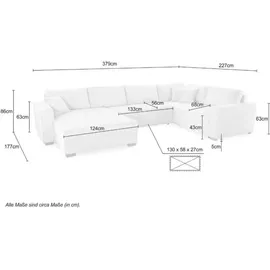 luma-home schönes für dein zuhause Wohnlandschaft U-Form Sofa Schlaffunktion Couch Bettkasten Cord in Grau Beige / 15200