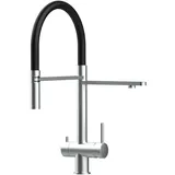 VIZIO 3 Wege Wasserhahn Küchenarmatur Edelstahl Massiv mit 360° Schwenkbarem Auslauf Abnehmbare 2 Strahl Handbrause Gebürstet Schwarz