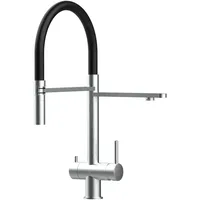 VIZIO 3 Wege Wasserhahn Küchenarmatur Edelstahl Massiv mit 360° Schwenkbarem Auslauf Abnehmbare 2 Strahl Handbrause Gebürstet Schwarz