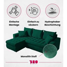 bromarkt Ecksofa LUIS L-Form mit Schlaffunktion moderne Schlafcouch mit Bettkasten Eckcouch - dunkelgrün