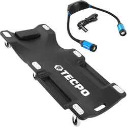 TECPO KFZ Werkstattrollbrett Rollliege 360° drehbar + LED Umhängelampe