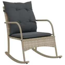 vidaXL Garten Schaukelstuhl, Schaukelsessel mit Kissen, Relaxstuhl für Garten Terrasse Balkon, Relaxsessel Gartenstuhl, Hellgrau Poly Rattan