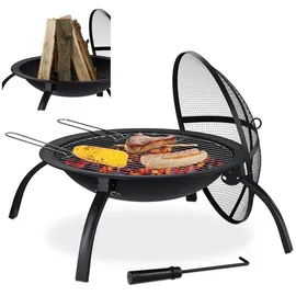 Relaxdays Feuerschale XL Ø 56,5 cm Schwarz/Silber