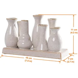 Jinfa 1 Set aus 7 kleinen Vasen auf festem Sockel | handgefertigte Blumenvasen Tischdeko | Antik-Weiß