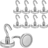POPPSTAR 10 Stück Magnethaken extra stark (Haftkraft 36 kg, Durchmesser 32mm) Neodym Haken-Magnete