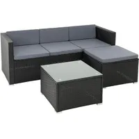 ESTEXO 3-Sitzer Polyrattan Lounge-Set schwarz