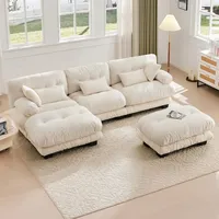 Abrihome Ecksofa U-Form Modulares Sofa in Samt, 5-Sitzer-Wolkensofa mit Schlaffunktion, Wohnzimmersofa mit 100% Memory-Schaum-Polsterung, Beige - Beige