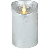 coen bakker LED Echtwachskerze - Silber Rustik - D7,5cm / H10cm - mit Wackelflamme - Batteriebetrieben - Timerfunktion - Weihnachtsdeko