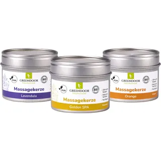 GREENDOOR Natur Massagekerzen SPAR-SET vegan 300ml, BIO Sojawachs BIO Öle, natürlich ohne Tierversuche, warmes Massage-Öl bleibt auf der Haut flüssig, Naturkosmetik Massagen, Geschenke