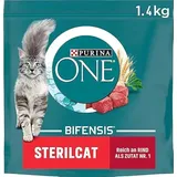 PURINA ONE BIFENSIS STERILCAT Katzenfutter trocken für sterilisierte Katzen, reich an Rind, 4er Pack (4 x 1,4kg)
