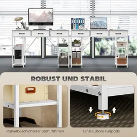 Homcom Schreibtisch Küchentisch mit 2 Steckdosen Computertisch mit verstellbare Regalböden 3 Stoffschubladen Arbeitstisch Laptoptisch Büroregal Weiß 120x40x76 cm