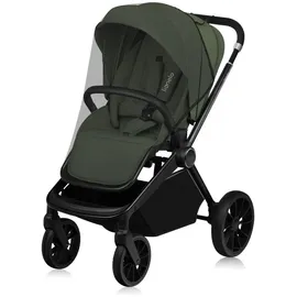 lionelo MIKA PLUS 2-in-1 Buggy 0-48 Monate bis 22 kg Babywanne bis 9 kg, Rückenlehne und Füße verstellbar, AiryDots,Dämpfung, 360° drehbare PU-Räder, XXL-Verdeck