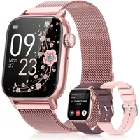 Smartwatch, Damen Smartwatch, Fitnessuhr Damen, HD Voll Touchscreen, mit SpO2, Herzfrequenz, Schlafmonitor, Menstruationszyklus, IP68 wasserdichte ... - Rosa