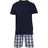 Bugatti Shorty Pyjama Karo Blau 50