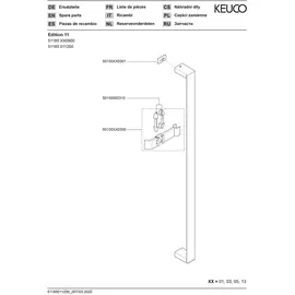 Keuco Brausestange Edition 11 51185 Chrom 900 mm mit Brauseschieber, Höhe 923mm, verchromt