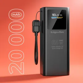 Krüger&Matz PowerBank 20000mAh Li-pol 65W mit QC-Funktion und PD KM0914