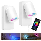 SSC-LUXon NERU 2 Stück Design Nachttischlampe weiß - Wandlampe innen mit USB, Schalter & Smart Home LED WiFi GU10, App Steuerung