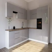 Eckküche, Grau, Holzwerkstoff, Nachbildung, L-Form,L-Form, 350x212x58 cm, Küchen, Eckküchen, Eckküchen ohne Geräte