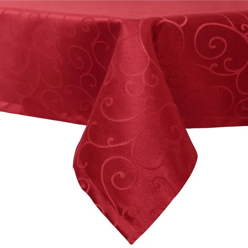 EUGAD Abwischbare Damast-Tischdecke mit Ornamentmuster und Seidenglanz, rechteckig 130x220 cm, gesäumte Tischdecke, bügelfrei pflegeleicht, ideal für Küche und Wohnzimmer, Dunkelrot