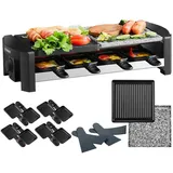 STEINBORG - Raclette Grill Raclette Party Grill für 8 Personen Mit kombinierter Grillfläche Naturgrillstein und Grillplatte 1.300 Watt