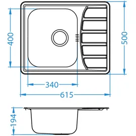 alveus cz Zoom Maxim rechts Einbauspüle Edelstahl Handbetätigung 620 x 500 mm