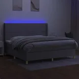vidaXL Boxspringbett mit Matratze & LED Hellgrau 200x200 cm Stoff
