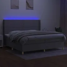 vidaXL Boxspringbett mit Matratze & LED Hellgrau 200x200 cm Stoff