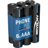 Ansmann Telefon Akku Micro AAA, 6 Stück, 800 mAh NI-MH 1,2V