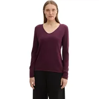 Tom Tailor Damen Basic Strickpullover mit V-Ausschnitt, 35796 - Blackberry, S