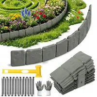 20 Stück Beeteinfassung Kunststoff Set mit Handschuhe und Hammer, 5m Rasenkante Kunststoff mit Steinoptik Blumenbeet Umrandung für Rasenkanten und Blumenbeete (Grau)