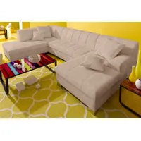 Wohnlandschaft DOMO COLLECTION "TURAH 297x195x75 cm, moderne Steppung", beige (natur), B:297cm H:75cm T:195cm, Microfaser PRIMABELLE (100% Polyester);Struktur ( 85% Polyester, 15% Acryl);NaturLEDER (Echtes Rindsleder);Kunstleder SOFTLUX/Struktur ( 100% Polyester);Zierkissen: wie Oberstoff, Sofas, Wohnlandschaft, whlw. mit Bettfunktion, U-Form