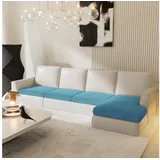 Rosnek Sofahusse Sofa Sitzbezug,Samt Sitzkissenbezug, Stretch,Schonbezug, Stretch Elastic Chaise Loung Sofahusse blau