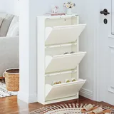 VEEHAUS Schuhregal Schmal Metall Schuhschrank Hoch Schuhkipper mit Magnetische Abdeckung Metall Montiert Schuhschrank Schmal und Wandmontage (Creme Farben, 3 Klappen)