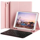 JKSML Hülle mit Tastatur für iPad 9./8./ 7. Generation, Abnehmbarer Kabellose QWERTZ Tastatur Hülle mit Stifthalter für iPad 10,2 Zoll (2021/2020/2019), Rosa