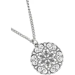 Lange Kette "Ornament", Damen, Gr. one size, Metall, silber (altsilber), COLLEZIONE ALESSANDRO, Basic, Halsketten, mit rundem Ornament Anhänger