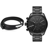 Diesel Herren Lederarmband mit Kragenstiftschließe Herren MS9 Chrono Chronograph, 47mm Gehäusegröße, Edelstahluhr