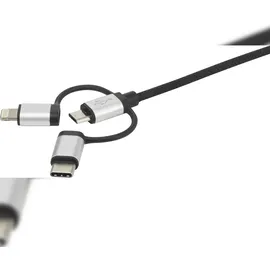 Renkforce USB-Kabel USB 2.0 USB-A Stecker, USB-C® Stecker, USB-Micro-B Stecker, Apple Lightning Stecker 1.00 m Dunkelgrau