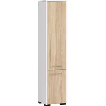 abamihome | Badezimmersäule Akord Fin Weiß 30 cm 2 Türen 5 Ebenen Front Sonoma-eiche B30 x H140 x T30 Cm